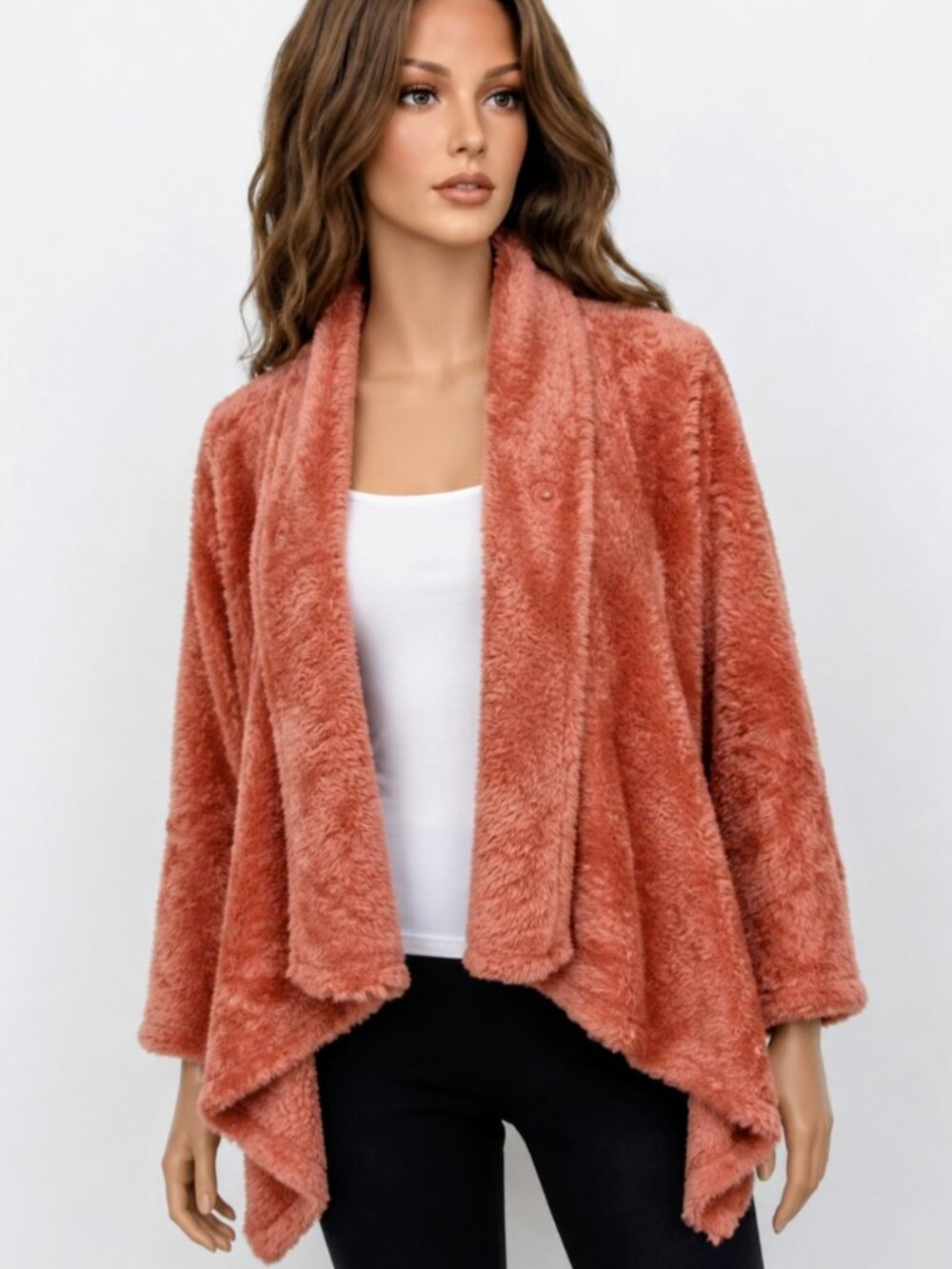Bobeau Fall Fashion Faux Fur Waterfall Women's Cardigan Size XS/Small Dusty Rose